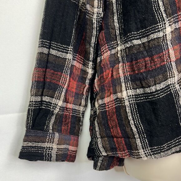Free People Shirt jacket plaid brown and black pull over size Medium EUC - Picture 5 of 11